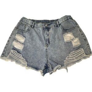 Women's SHEIN High Rise Denim Cut off Distressed Blue Jean Shorts 3XL Elastic